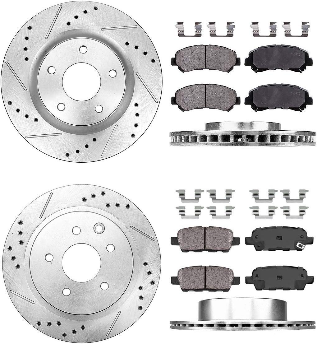 FRONT 296mm + REAR 292mm D/S 5 Lug [4] Rotors + Ceram Brake Pads + Clips X534