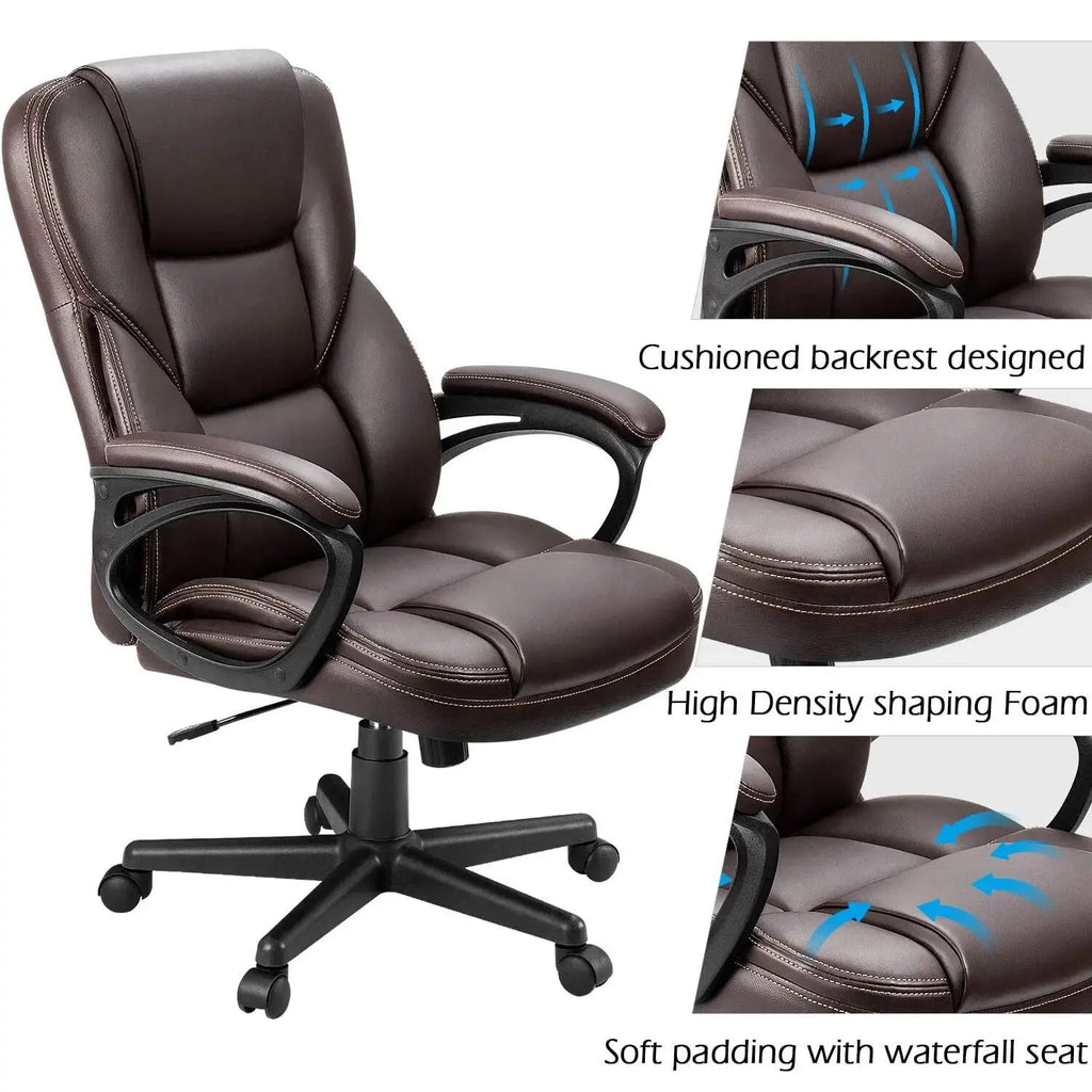 Brown Faux Leather High-Back Office Chair with Lumbar Support S99460