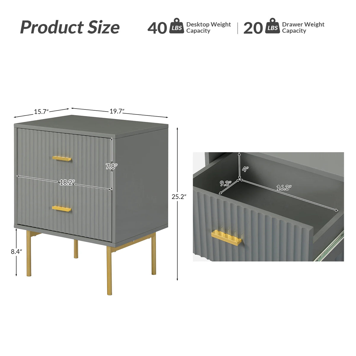 Grey Wood 2 Drawer Nightstand C692637