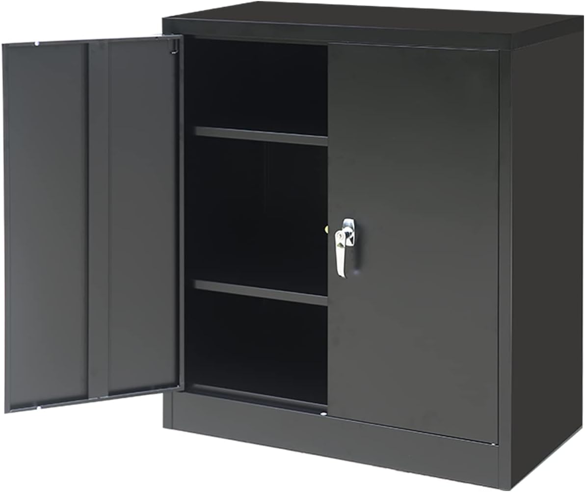 Black Steel Locking Cabinet with Adjustable Shelves and Doors N99685