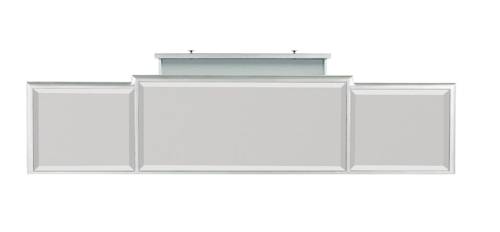 4-Door 3-Drawer Long Console Table with Shelves, Mirrored Surfaces, Silver Wood F497