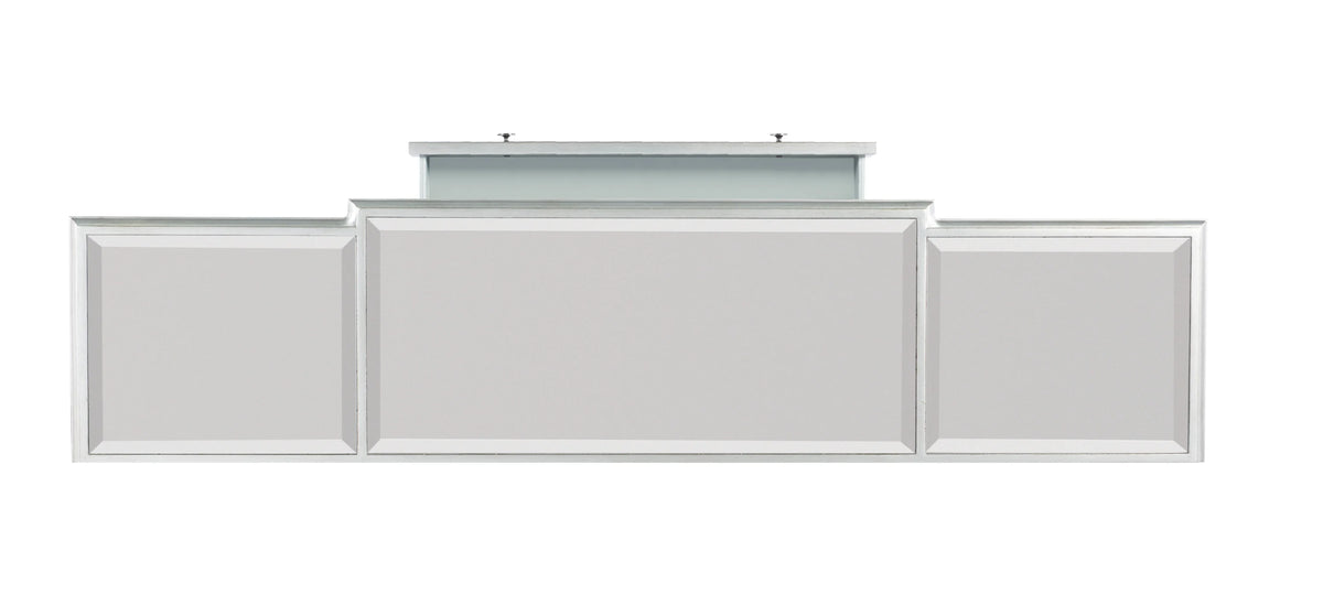 4-Door 3-Drawer Long Console Table with Shelves, Mirrored Surfaces, Silver Wood F497