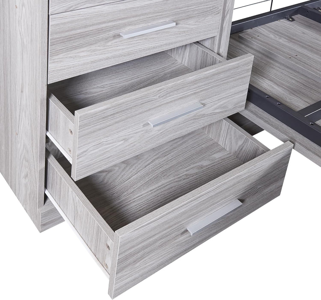 Gray Full Size Wood Murphy Bed with Storage Shelves and Drawers C433280