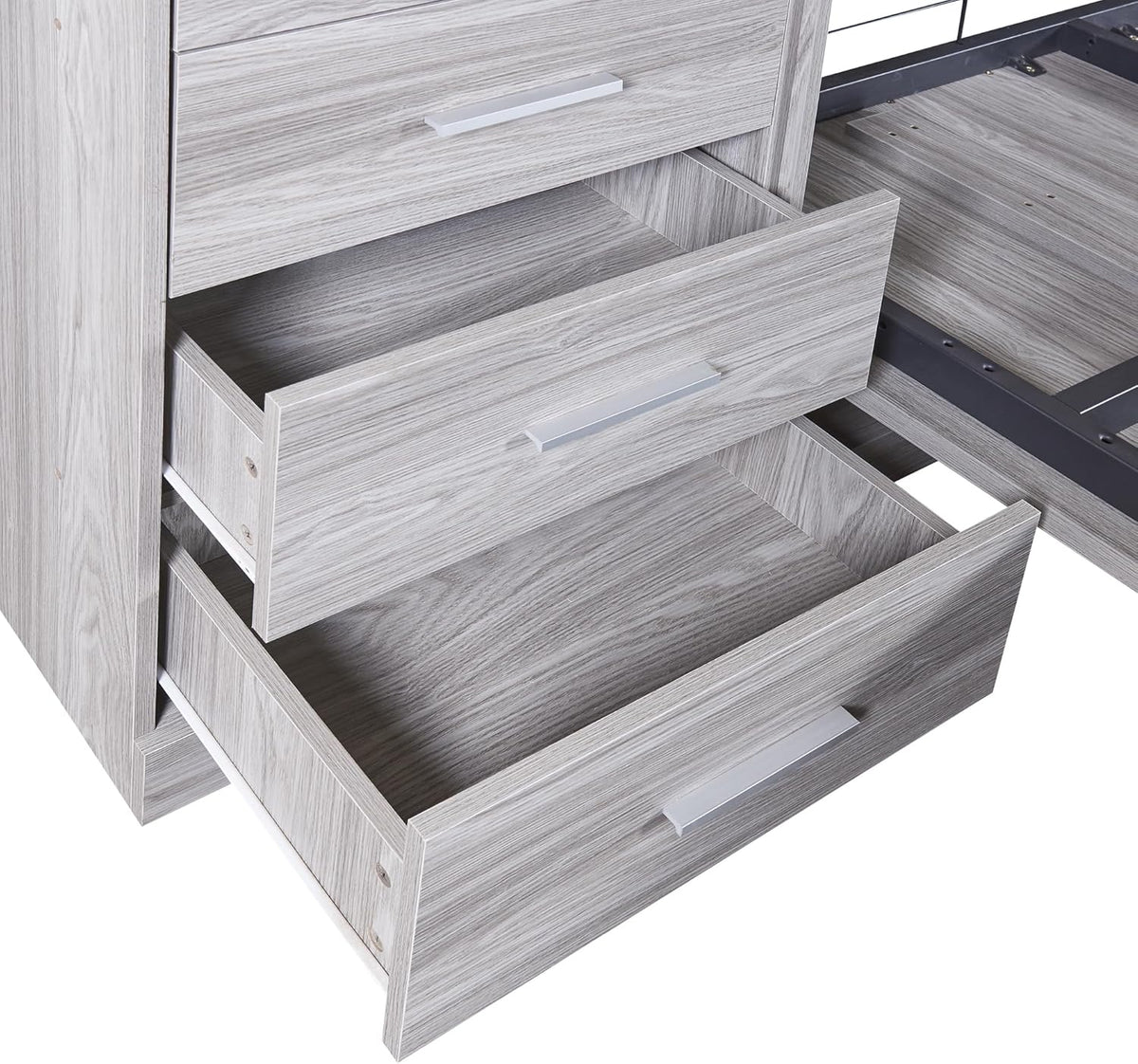 Gray Full Size Wood Murphy Bed with Storage Shelves and Drawers C433280