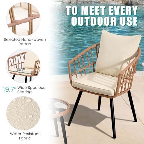 Beige 3 Piece Outdoor Wicker Bistro Set with Cushions G796092