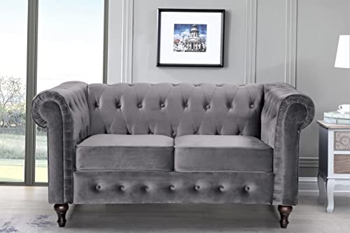 3-Piece Velvet Chesterfield Sofa Set, Grey X300