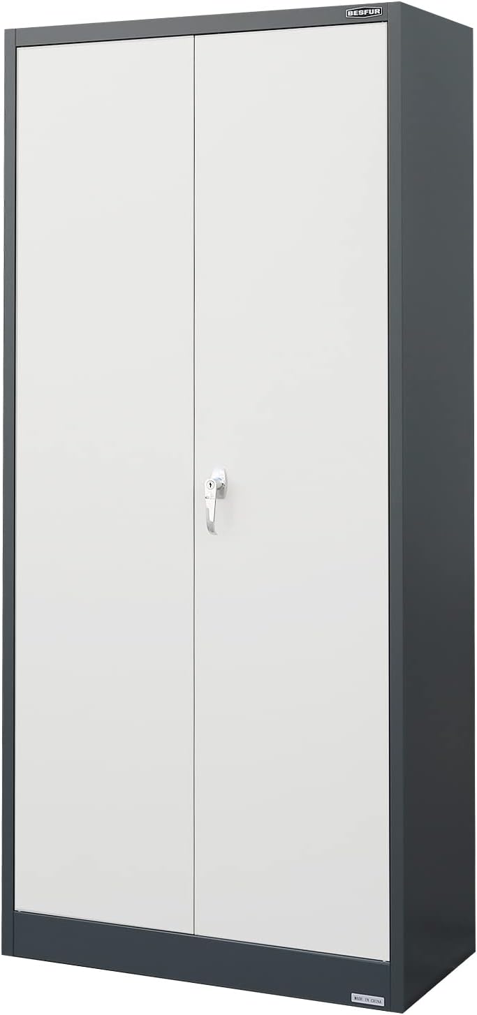 Black Steel Locking Cabinet with Adjustable Shelves and Doors N99685
