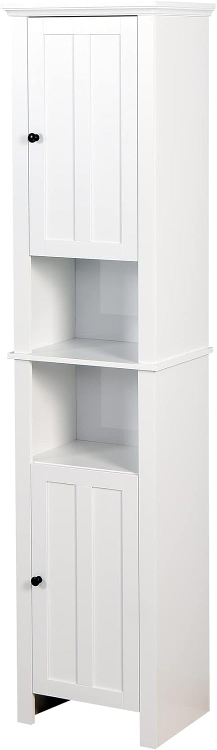 White 15.7"L x 11.8"W x 67"H Narrow Bathroom Storage Cabinet with Shelves and Door C4608