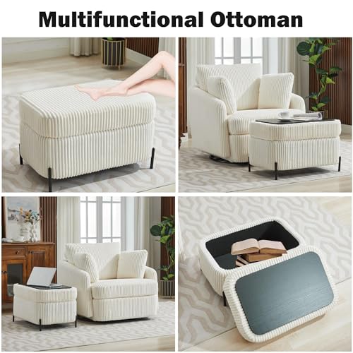 Oversized Swivel Accent Chair with Ottoman, Corduroy, Gray K654
