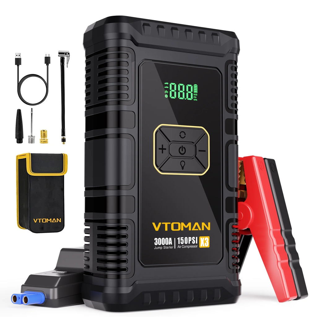 Portable Car Jump Starter with Air Compressor and 150PSI Tire Inflator V335
