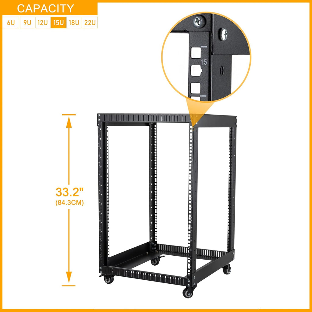 12U Open Frame Server Rack with Casters Black H17036