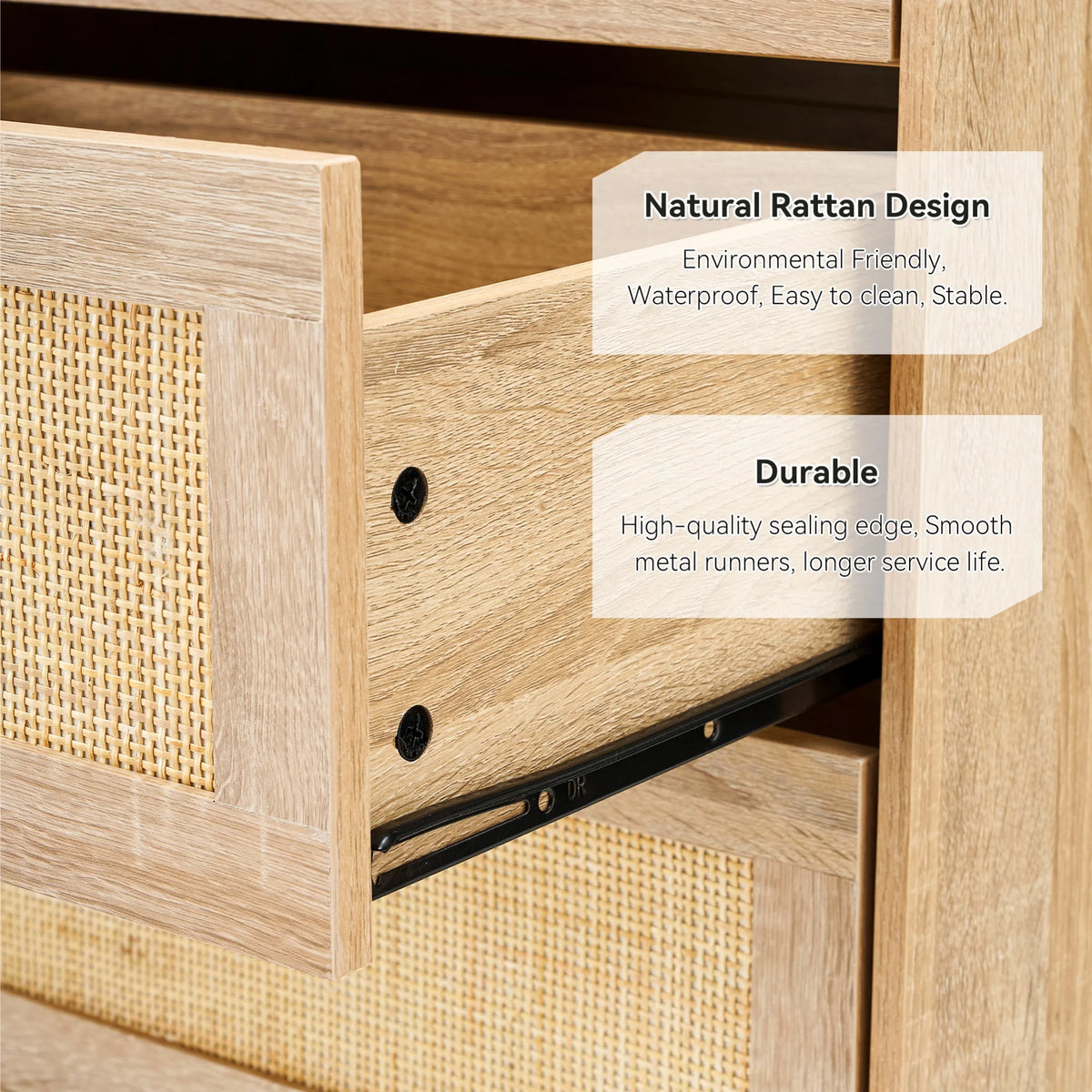 5 Drawer Natural Rattan Wood Dresser with Metal Legs U18760