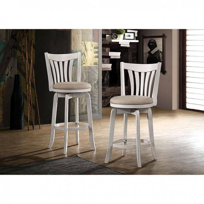 White Wood and Fabric Swivel Bar Height Stool P44719
