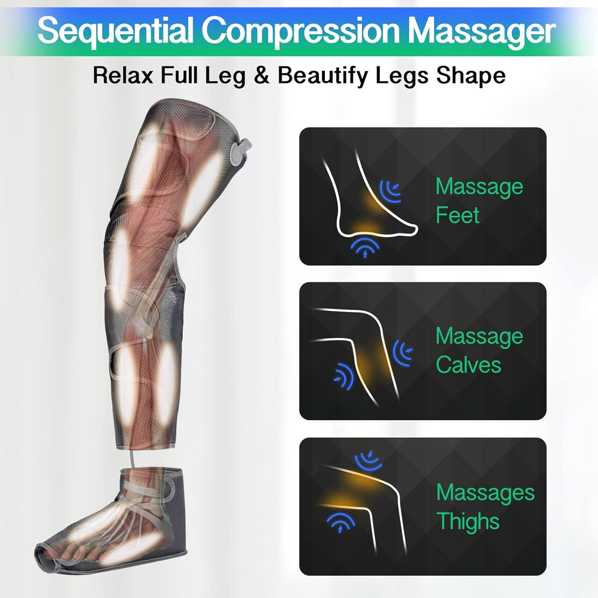 Leg Massager with Air Compression, 2 Heat Levels, 4 Modes 4 Intensities Q27790