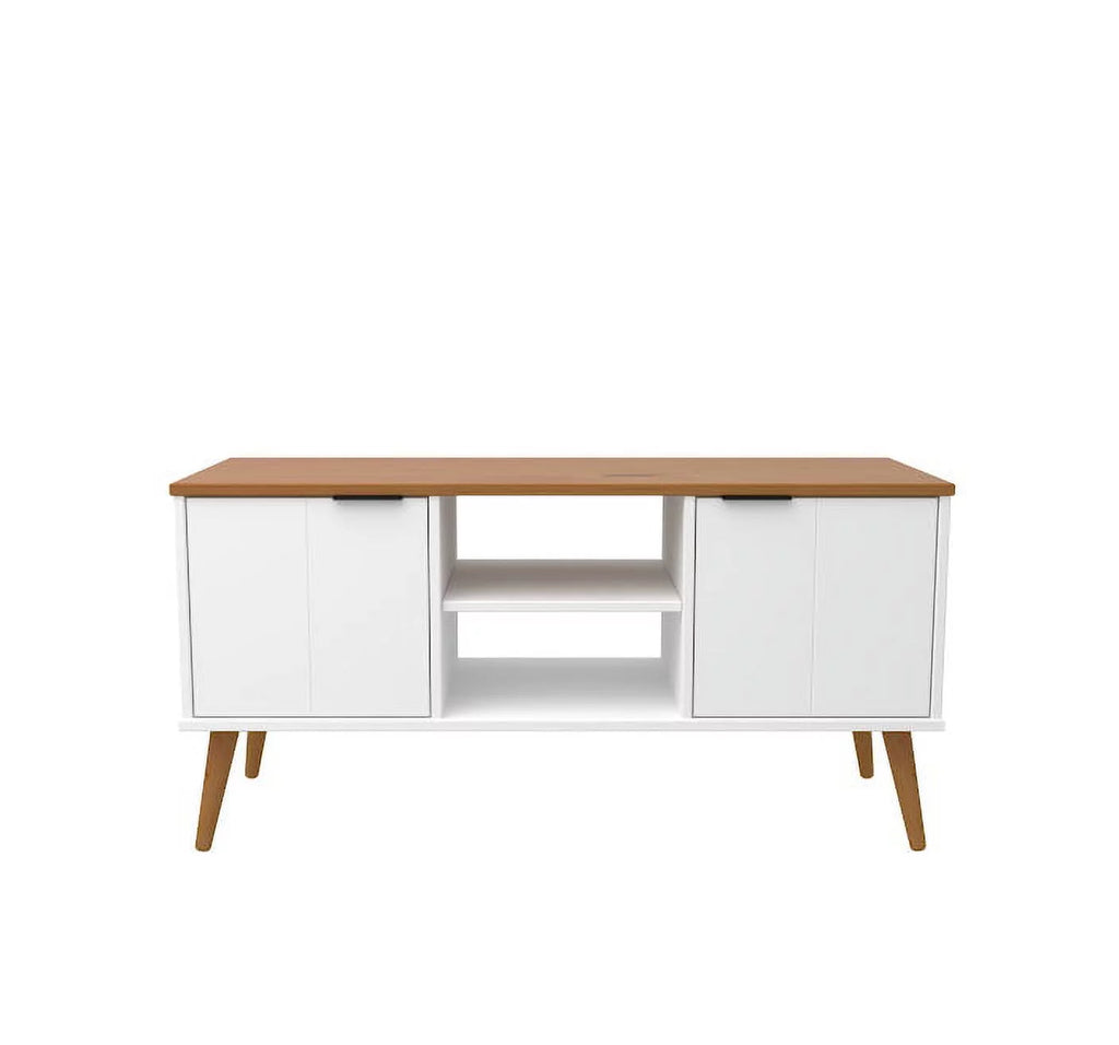 White 2 Door 2 Shelf Solid Wood TV Stand T9043