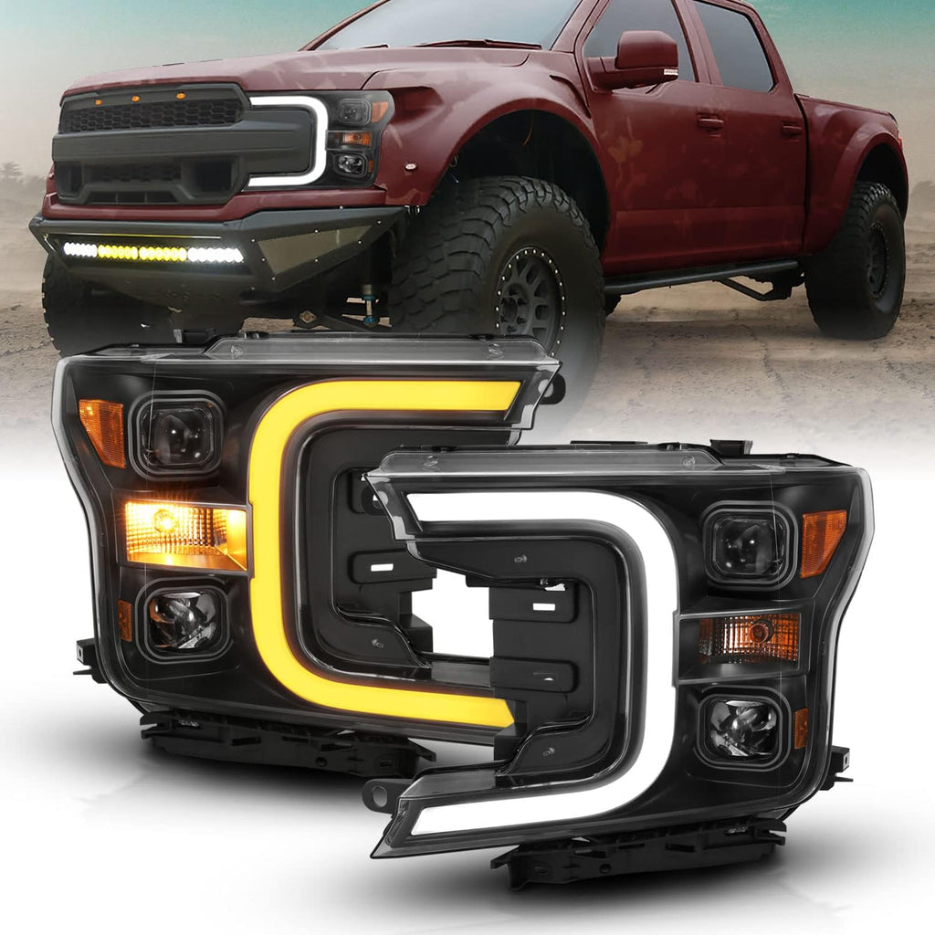 Black Quad Projector Headlights with LED Light Bar Assembly Set G78625