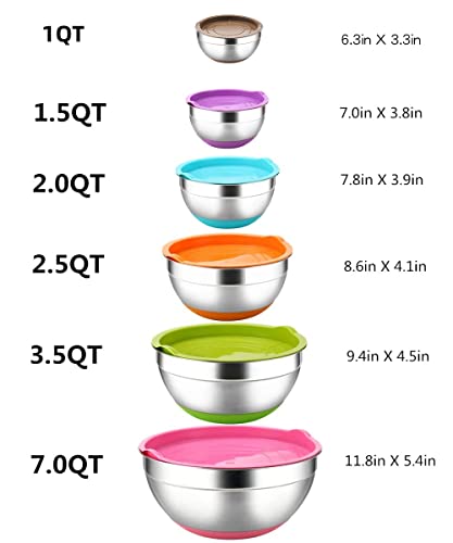 6 Piece Stainless Steel Mixing Bowls with Airtight Lids M133316