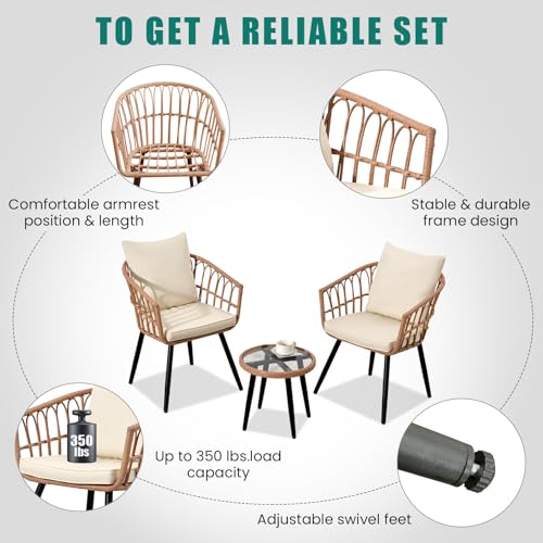 Beige 3 Piece Outdoor Wicker Bistro Set with Cushions G796092