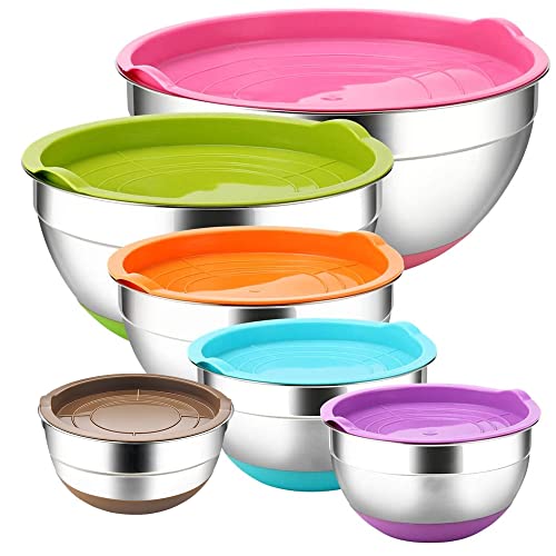 6 Piece Stainless Steel Mixing Bowls with Airtight Lids M133316