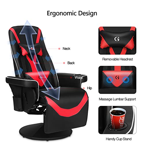 Black White Ergonomic Recliner Gaming Chair with Footrest and Cupholders W220347