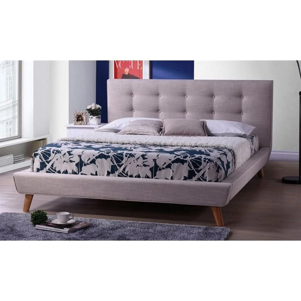 Upholstered Full Platform Bed in Beige E25951