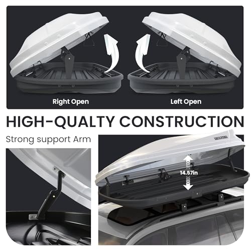 White 21 Cubic Feet Rooftop Cargo Box Carrier with Dual Side Opening D551716
