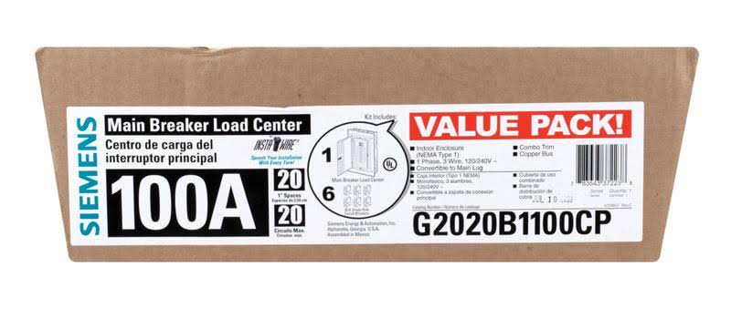 20 Space 20 Circuit 100 Amp Main Breaker Indoor Load Center B66597