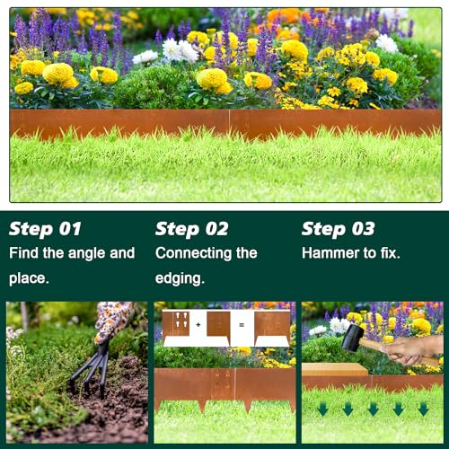 Corten Steel Landscape Edging 40 Inch Strips 8 Inch Depth 6 pcs V543