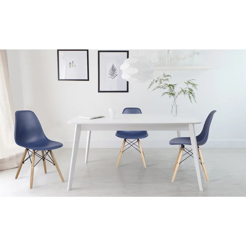 Blue Plastic Dining Chairs with Wood Legs, Set of 4 Q8611
