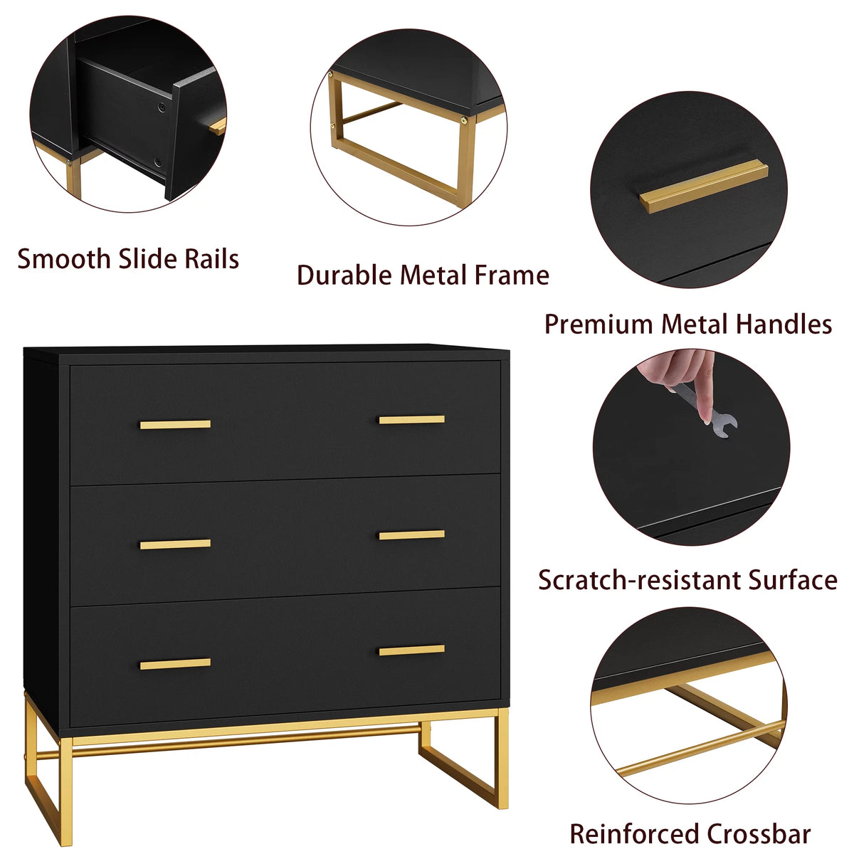 White 3 Drawer Wood Dresser J69125