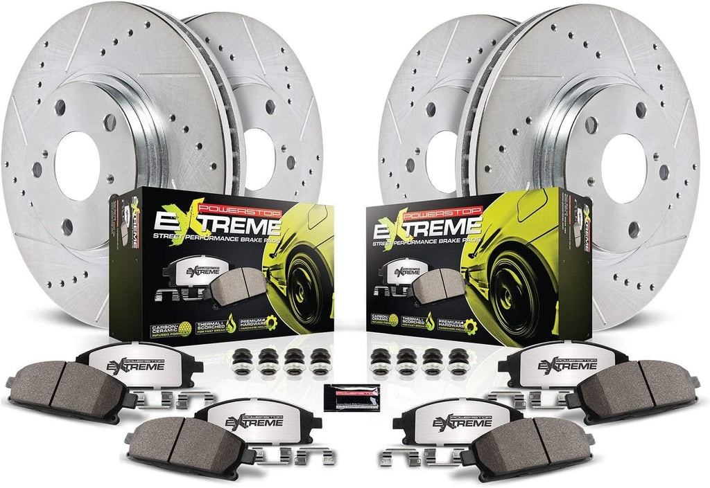 Front and Rear Drilled Slotted Brake Rotors Ceramic Brake Pads Calipers O7393