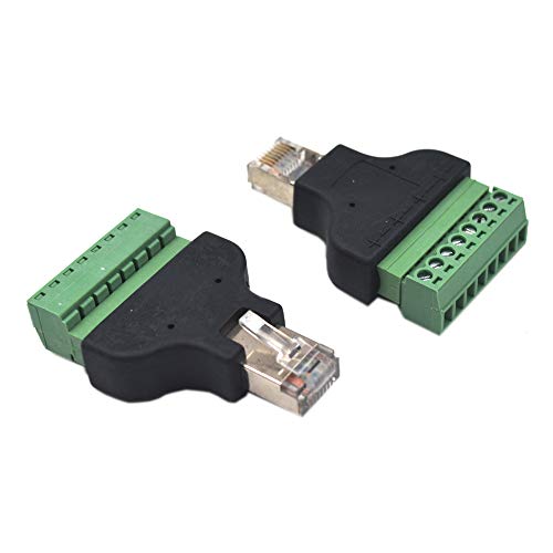 2-pack RJ45 Ethernet 8P8C Male to AV 8 Pin Screw Terminal Adapter Block Plug T7314