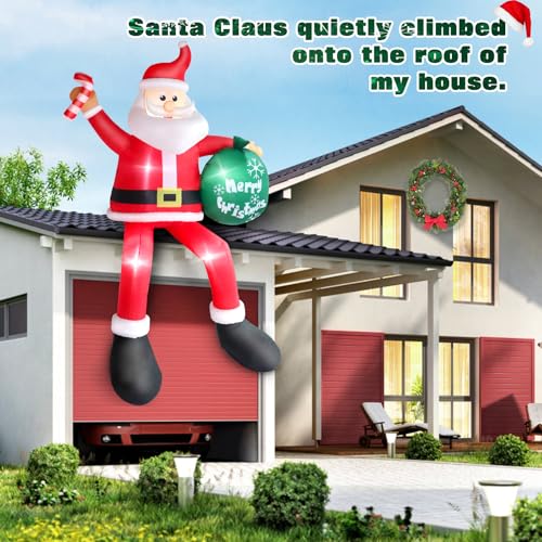7 FT Christmas Inflatable Santa Claus with Green Gift Bag Built-in LED Lights P1025