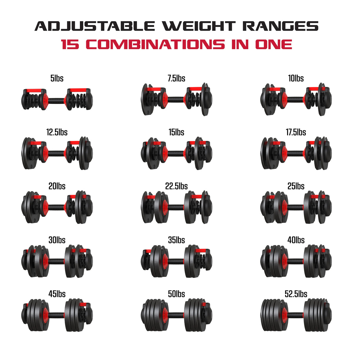 Adjustable Dumbbell 5-52.5 lbs Black O682