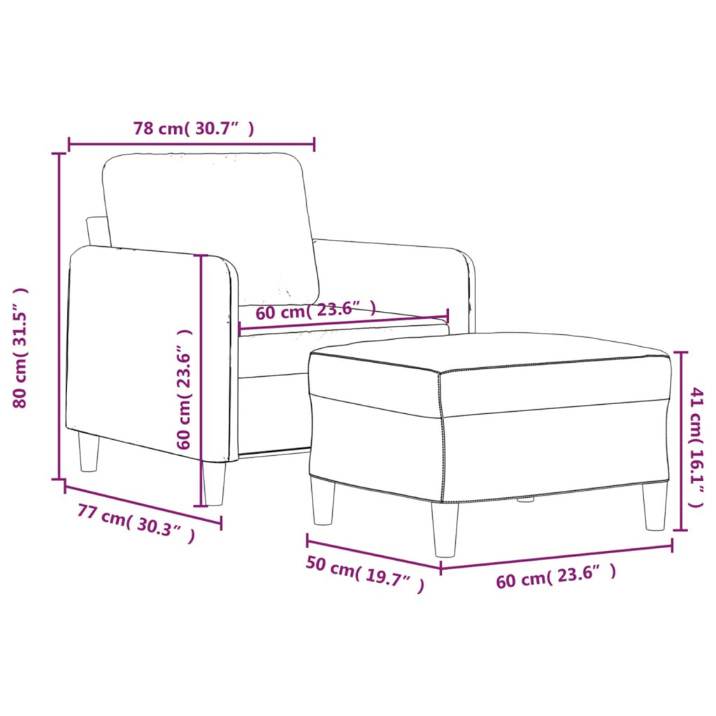 Light Gray Fabric Sofa Chair with Footstool I748066