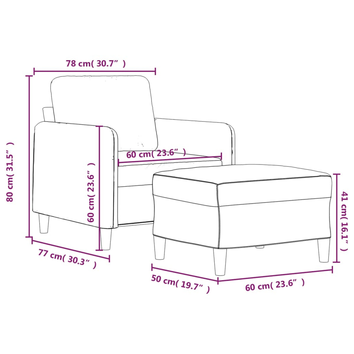 Light Gray Fabric Sofa Chair with Footstool I748066