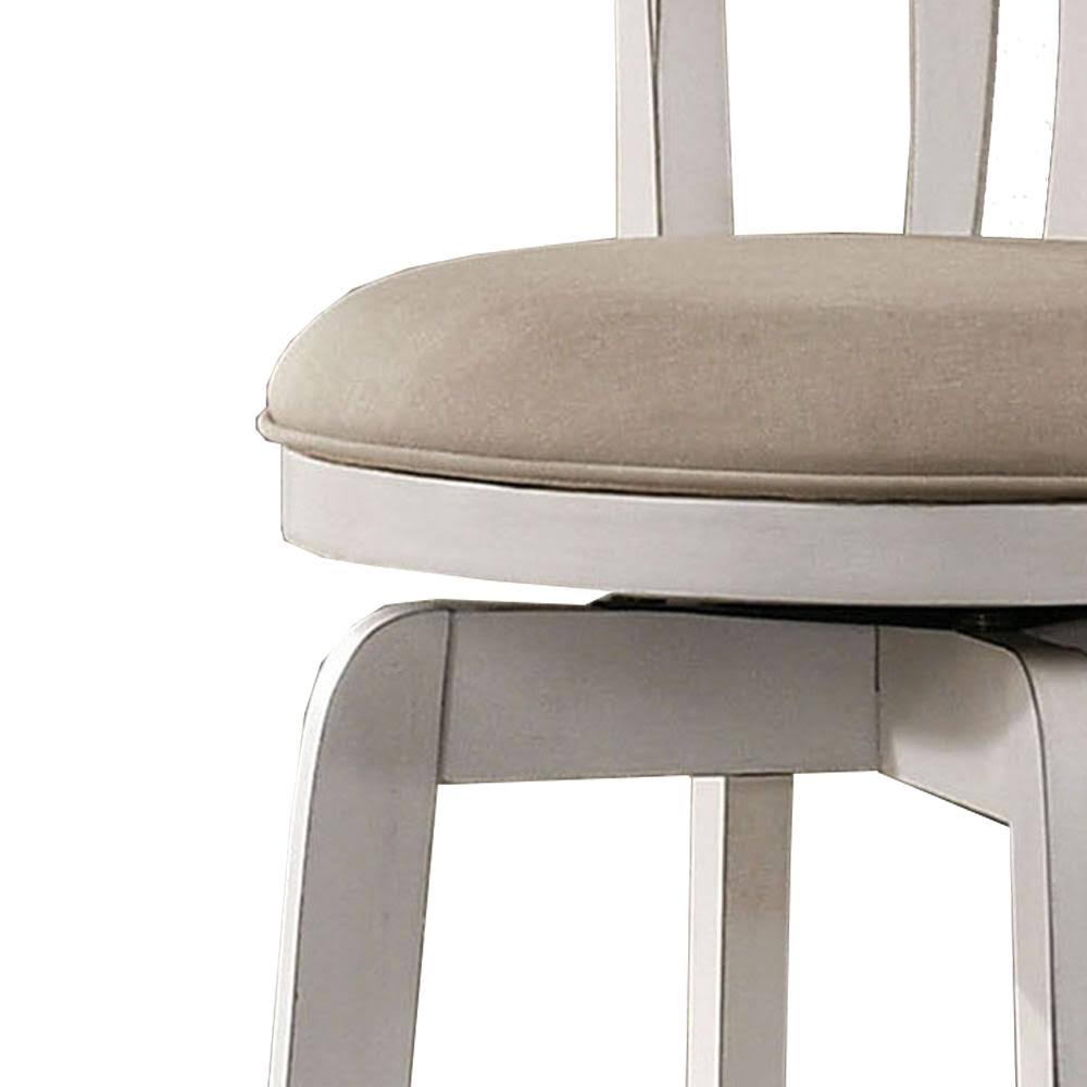 White Wood and Fabric Swivel Bar Height Stool P44719