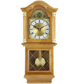 Golden Oak Chiming Wall Clock with Swinging Pendulum I27634