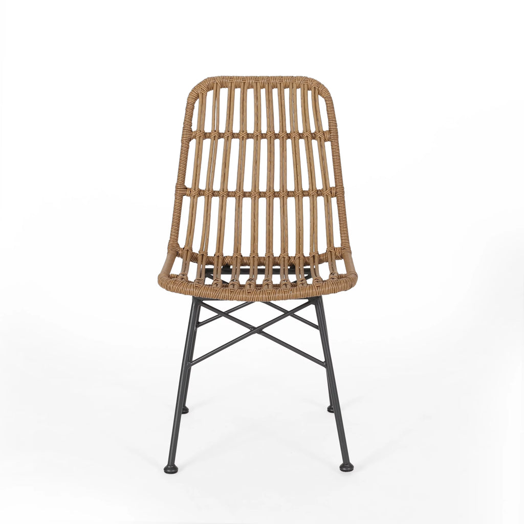 Light Brown Black Wicker Dining Chairs Set of 2 B206719