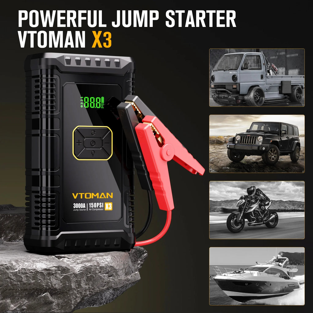 Portable Car Jump Starter with Air Compressor and 150PSI Tire Inflator V335