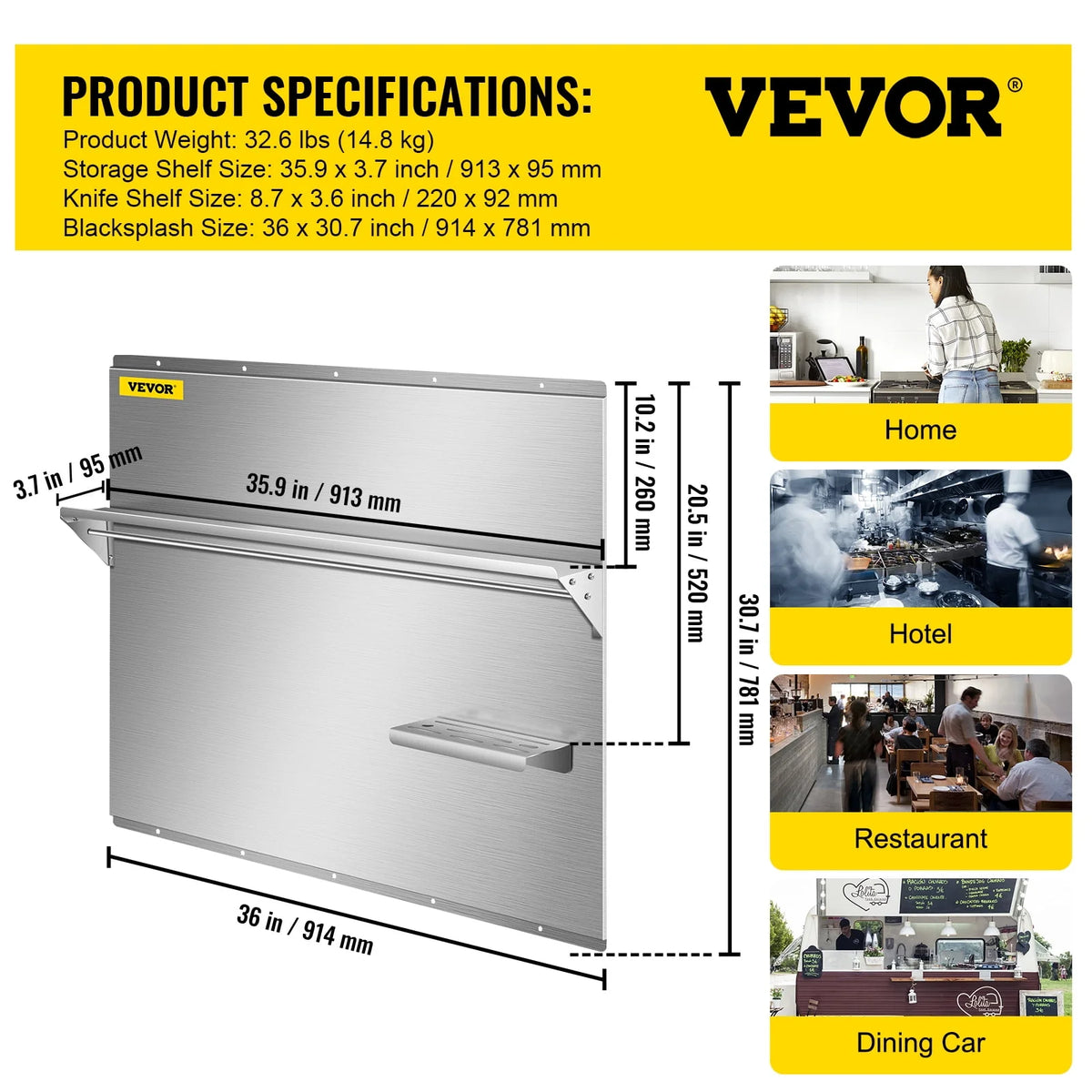 Stainless Steel Range Backsplash with Shelf S655