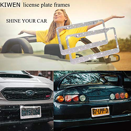 2 Pack Rhinestone Crystal Stainless Steel License Plate Frames Z7210