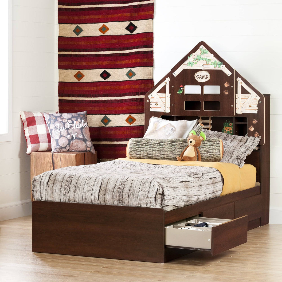 Twin Bookcase Headboard with Decals N610477