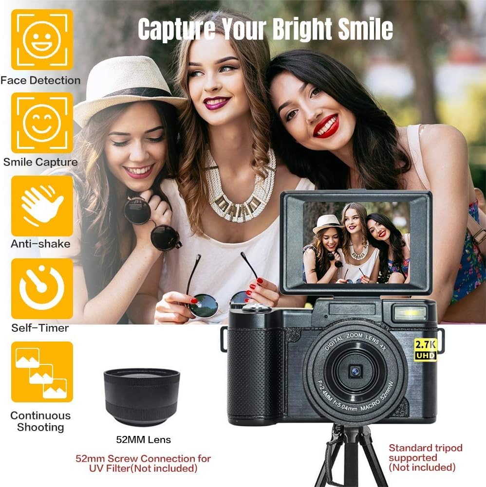 2.7K 30MP Full HD Digital Camera with Retractable Flash and 3 Inch Flip Screen Z8809