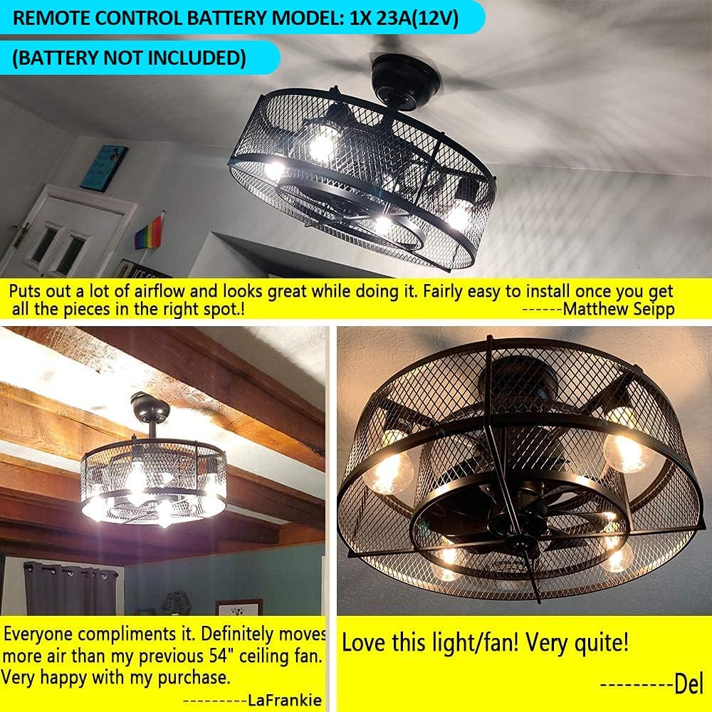 20In Caged Ceiling Fan with Light, 3 Speeds, Remote, Black I663