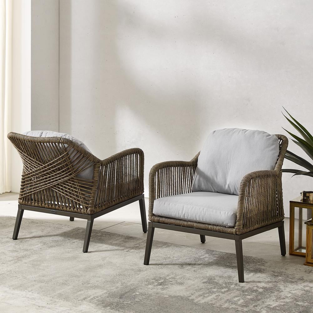 Gray Brown Wicker Outdoor Armchair Set S5055