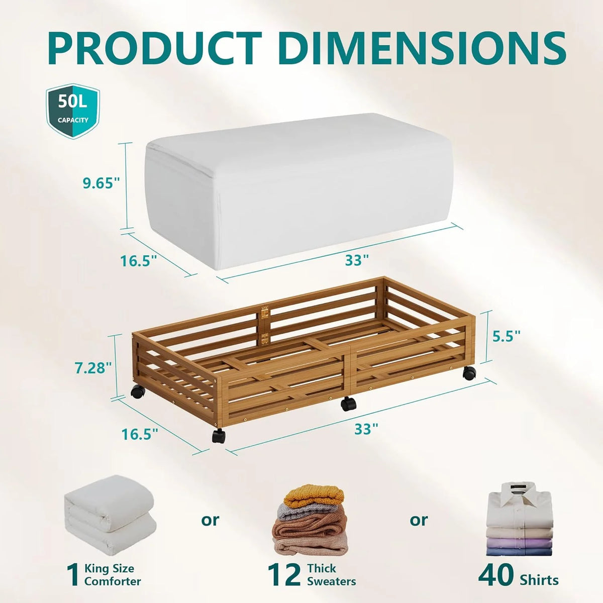Bamboo Under Bed Storage Containers with Wheels 2 Packs H42475