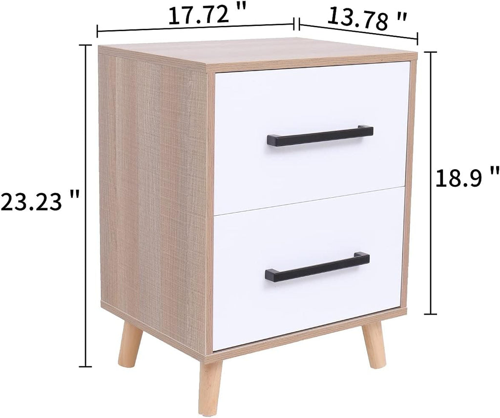 White 2 Drawer Nightstand with Solid Wood Legs M385