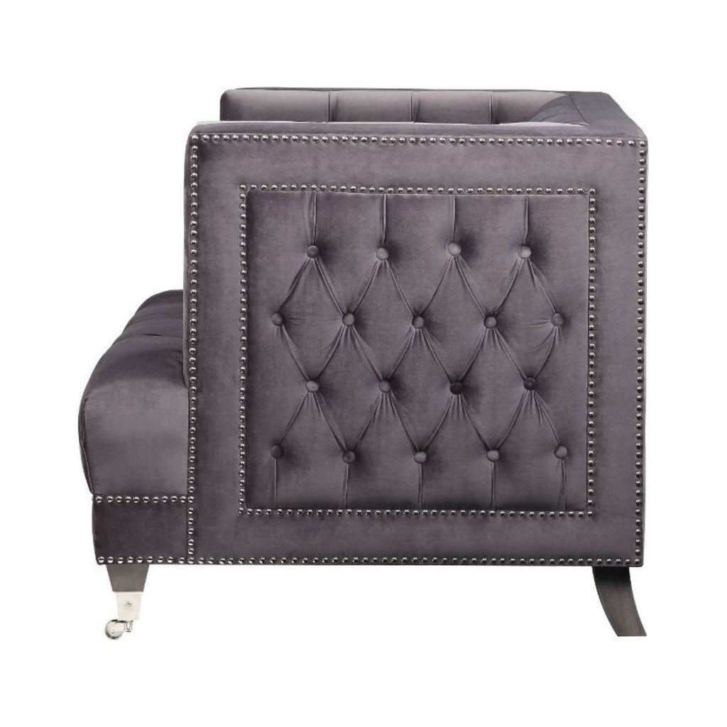 Gray Velvet Chair with Pillow T4824