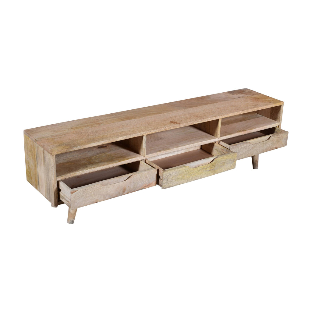 3 Drawer Mango Wood TV Media Cabinet with 3 Open Compartments J23200